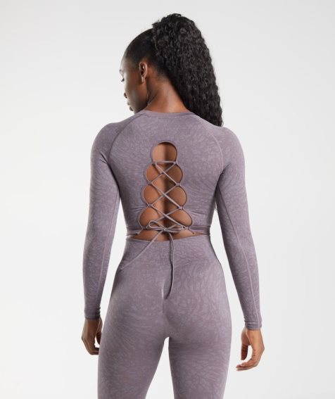 Camisa Recortada Gymshark Adapt Animal Seamless Encaje Up Back Mujer Moradas | ES2045-YZ