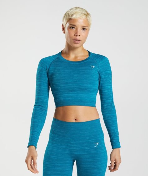 Camisa Recortada Gymshark Adapt Marl Seamless Long Sleeve Mujer Turquesa | ES0458-GT