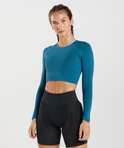 Camisa Recortada Gymshark Apex Seamless Mujer Azules | ES1607-IG