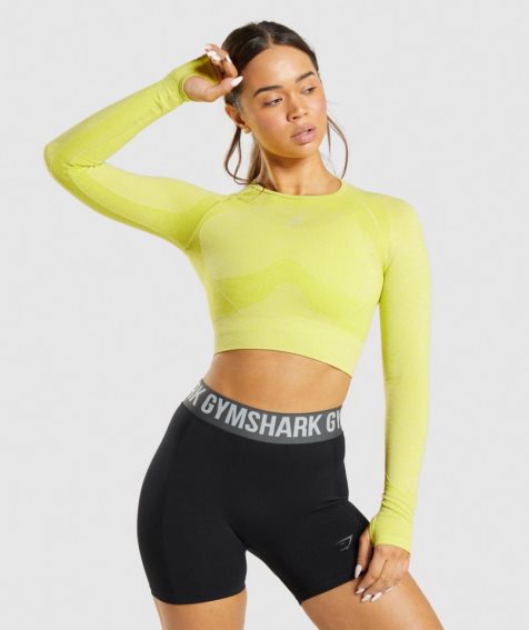 Camisa Recortada Gymshark Flex Sports Long Sleeve Mujer Amarillo | ES1238-CY