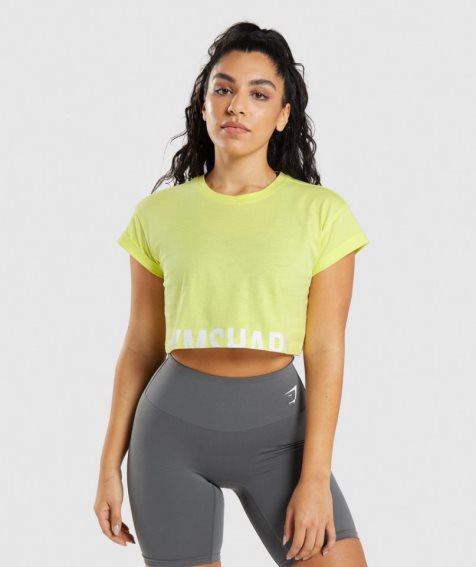 Camisa Recortada Gymshark Fraction Mujer Amarillo | ES7283-XH