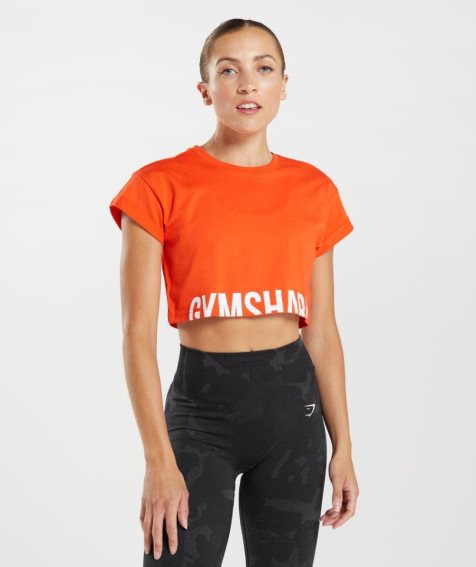 Camisa Recortada Gymshark Fraction Mujer Naranjas | ES8951-VB