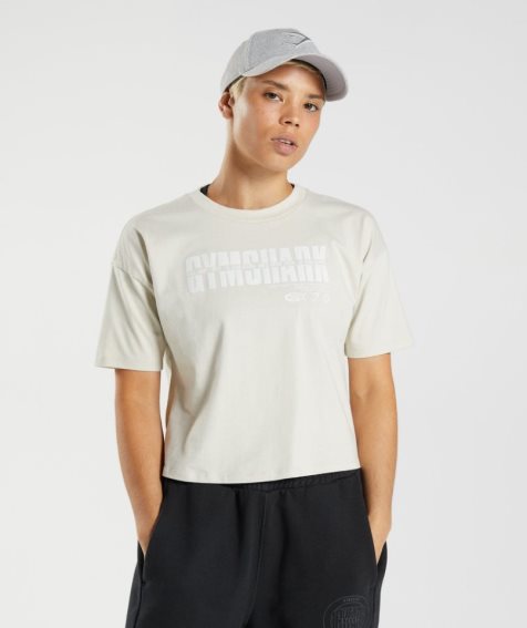 Camisa Recortada Gymshark GS10 Year Midi Mujer Creme | ES7503-DV