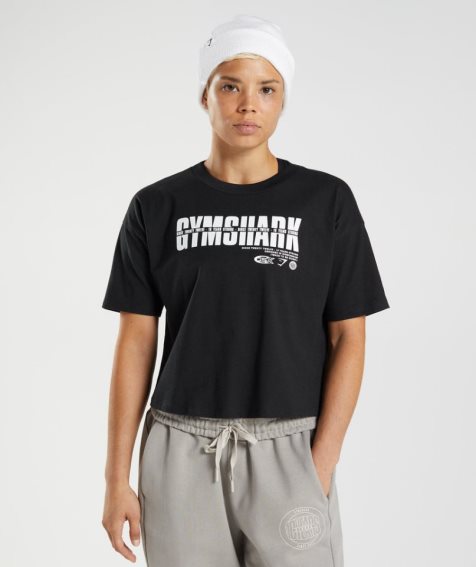 Camisa Recortada Gymshark GS10 Year Midi Mujer Negras | ES8603-CM