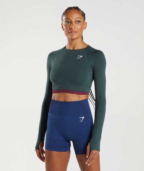 Camisa Recortada Gymshark Vital Seamless 2.0 Mujer Verde Oscuro | ES2794-UA