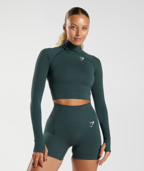 Camisa Recortada Gymshark Vital Seamless 2.0 High Neck Midi Mujer Verde Oscuro | ES7608-WF