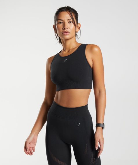 Camisa Recortada Gymshark Warp Knit Mujer Negras | ES1830-NC