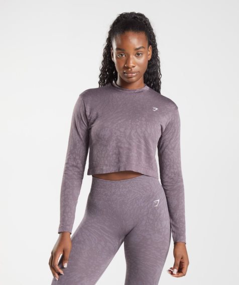 Camiseta Gymshark Adapt Animal Seamless Long Sleeve Top Mujer Moradas | ES2460-ZC