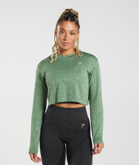 Camiseta Gymshark Adapt Animal Seamless Long Sleeve Top Mujer Verde | ES4253-RK