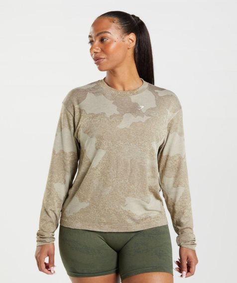 Camiseta Gymshark Adapt Camo Seamless Long Sleeve Top Mujer Gris | ES3642-EA