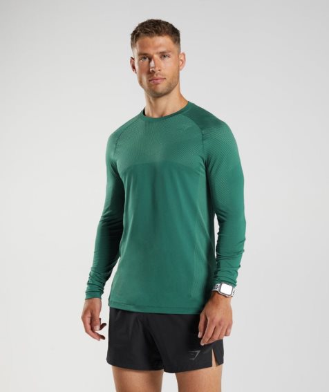 Camiseta Gymshark Apex Seamless Long Sleeve Hombre Verde | ES0947-WA