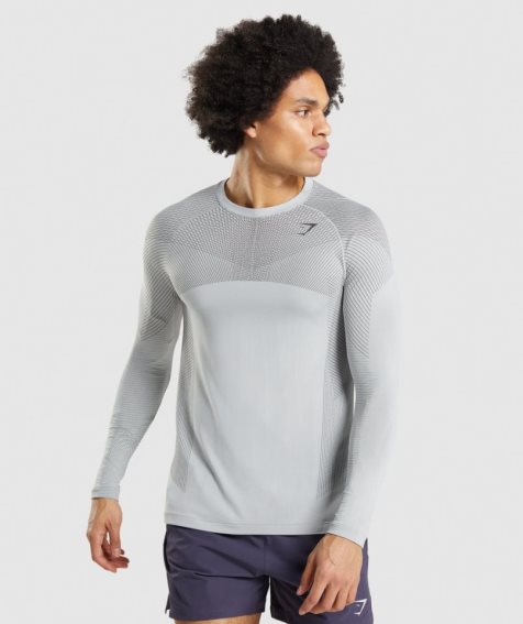 Camiseta Gymshark Apex Seamless Long Sleeve Hombre Gris Claro | ES8391-AH