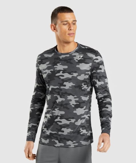 Camiseta Gymshark Arrival Long Sleeve Hombre Camuflaje | ES9184-DN