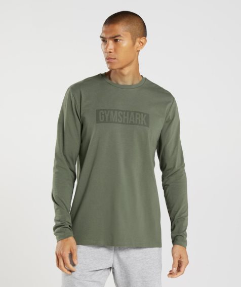 Camiseta Gymshark Block Long Sleeve Hombre Verde Oliva | ES9763-WX