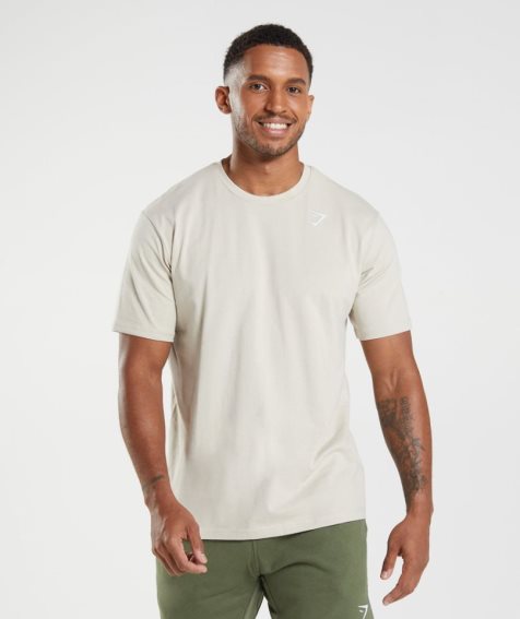 Camiseta Gymshark Crest Hombre Creme | ES2651-FL