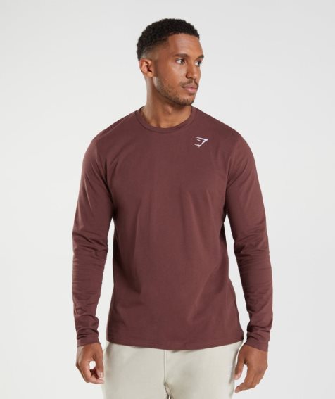 Camiseta Gymshark Crest Long Sleeve Hombre Marrones | ES4859-HX