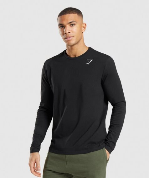 Camiseta Gymshark Crest Long Sleeve Hombre Negras | ES8360-VH