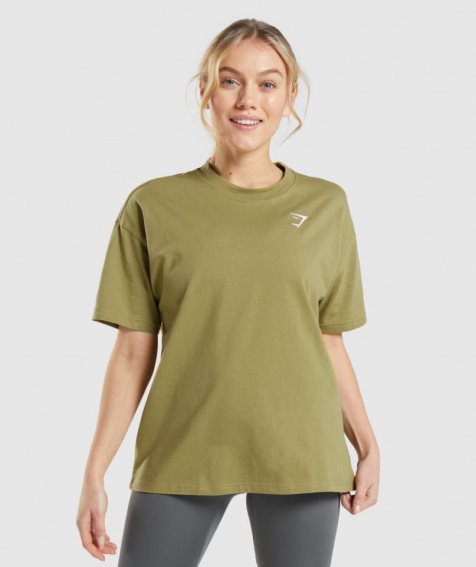 Camiseta Gymshark Entrenamiento Oversized Mujer Verde Oliva | ES1524-TO