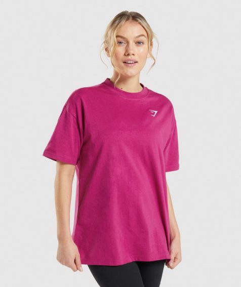 Camiseta Gymshark Entrenamiento Oversized Mujer Rosas | ES6714-CH