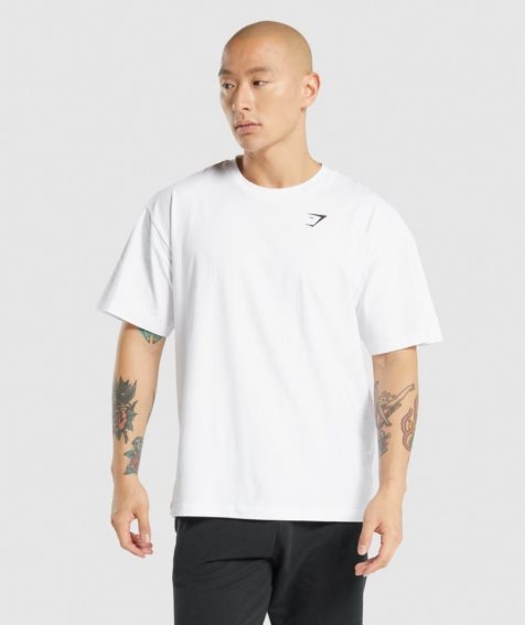 Camiseta Gymshark Essential Oversized Hombre Blancas | ES3746-FJ