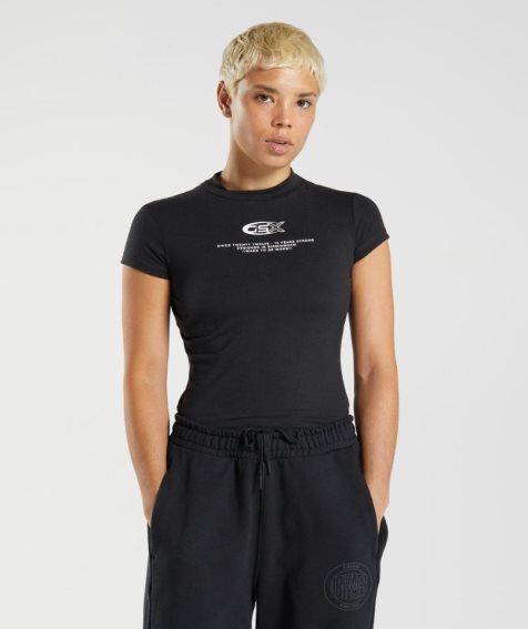 Camiseta Gymshark GS10 Year Body Fit Mujer Negras | ES3476-JD