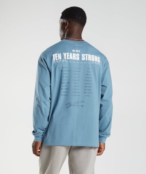 Camiseta Gymshark GS10 Year Oversized Long Sleeve Hombre Azules | ES2341-DG