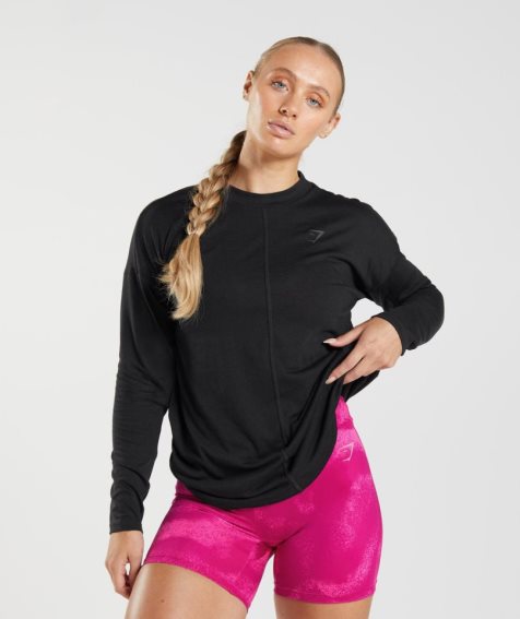 Camiseta Gymshark GS Power Long Sleeve Mujer Negras | ES2176-SA