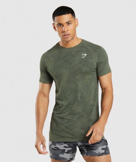 Camiseta Gymshark Geo Seamless Hombre Verde Oliva | ES7168-PZ