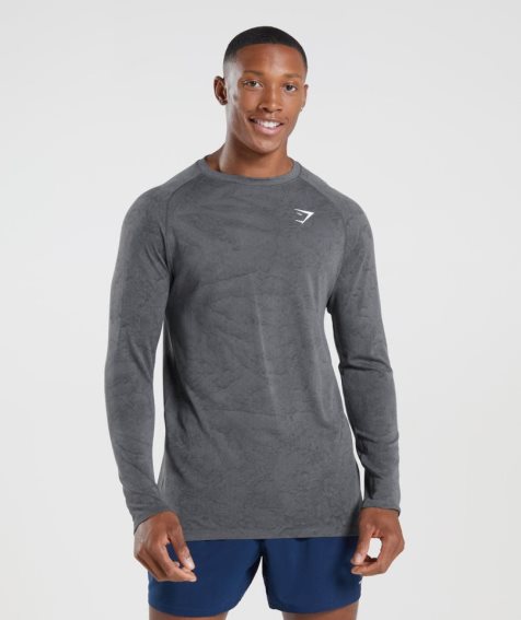 Camiseta Gymshark Geo Seamless Long Sleeve Hombre Gris | ES0437-JO