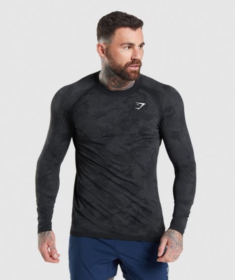 Camiseta Gymshark Geo Seamless Long Sleeve Hombre Negras | ES5376-GP