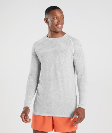 Camiseta Gymshark Geo Seamless Long Sleeve Hombre Gris Claro | ES5384-GZ