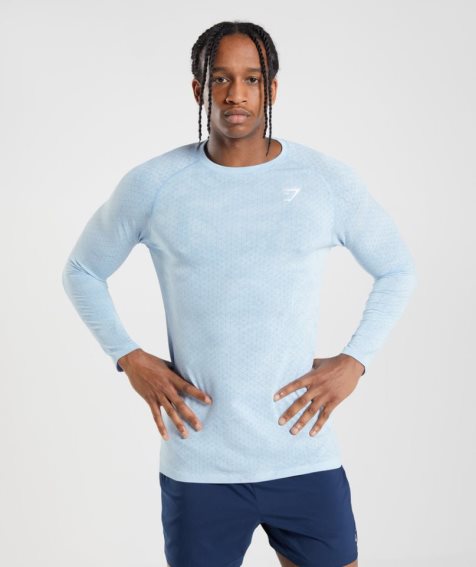 Camiseta Gymshark Geo Seamless Long Sleeve Hombre Azules Claro | ES6017-EX