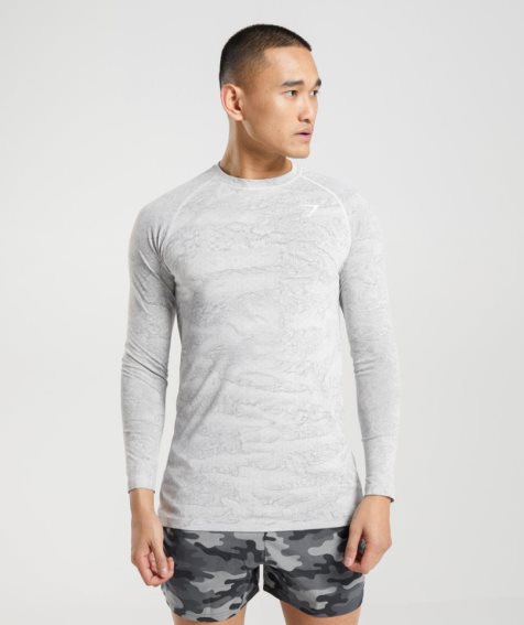 Camiseta Gymshark Geo Seamless Long Sleeve Hombre Gris Claro | ES8621-LS