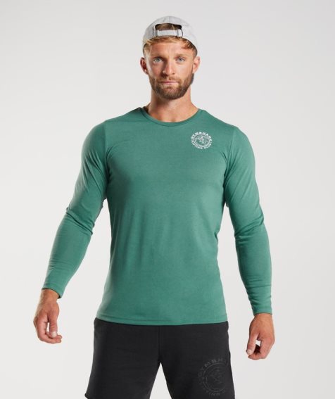 Camiseta Gymshark Legacy Long Sleeve Hombre Verde | ES9254-HY