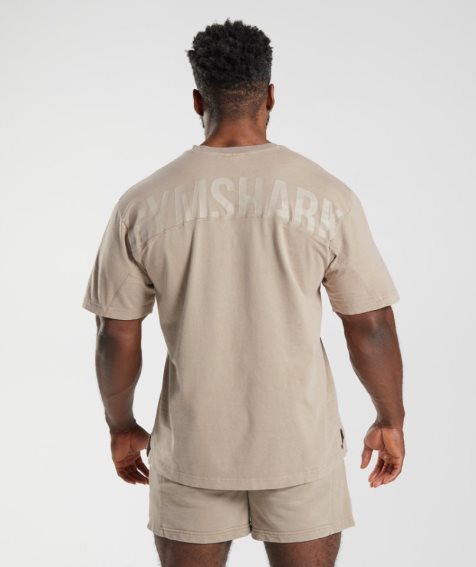 Camiseta Gymshark Power Washed Hombre Beige | ES0914-MQ