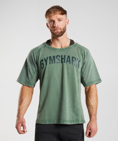 Camiseta Gymshark Power Washed Rag Top Hombre Verde | ES6587-IO