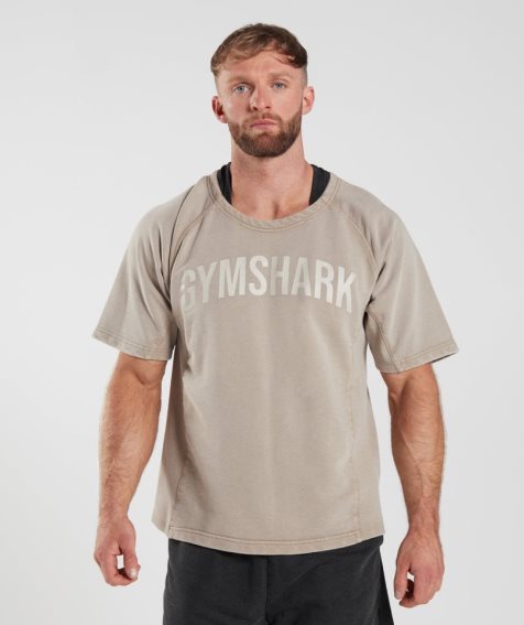 Camiseta Gymshark Power Washed Rag Top Hombre Beige | ES6827-TY