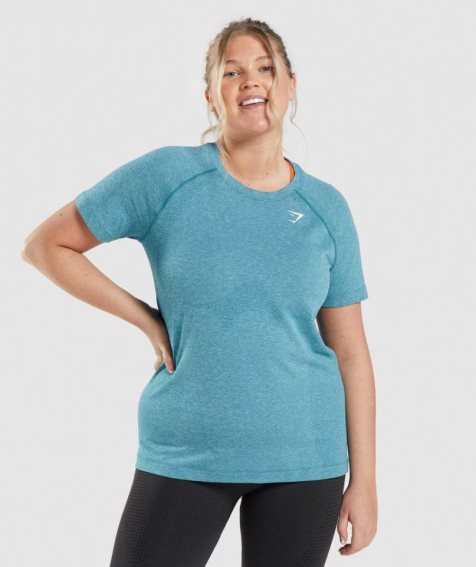 Camiseta Gymshark Vital Seamless 2.0 Light Mujer Turquesa | ES6510-XR