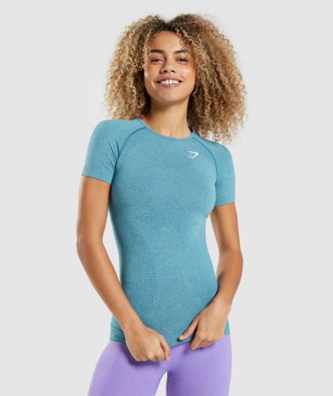 Camiseta Gymshark Vital Seamless 2.0 Mujer Turquesa | ES9426-ES