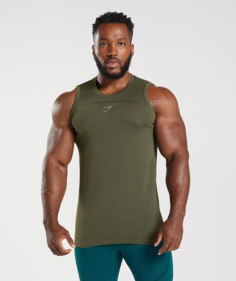 Camiseta Tirantes Gymshark 315 Seamless Hombre Verde Oliva | ES7965-BD