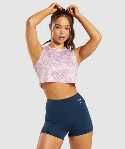 Camiseta Tirantes Gymshark Entrenamiento Crop Mujer Rosas | ES3852-PI