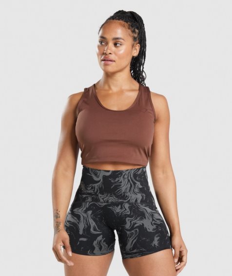 Camiseta Tirantes Gymshark GS Power Open Back Cropped Mujer Marrones | ES1042-SR