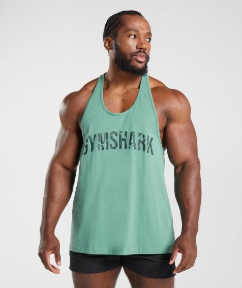 Camiseta Tirantes Gymshark Power Stringer Hombre Verde | ES3285-TD