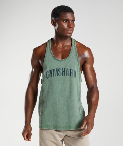 Camiseta Tirantes Gymshark Power Washed Stringer Hombre Verde | ES5410-IS