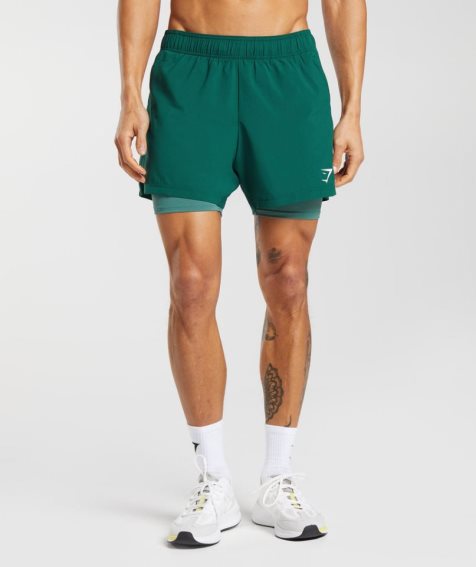 Pantalones Cortos Gymshark Deporte 5" 2 In 1 Hombre Verde | ES1082-UJ