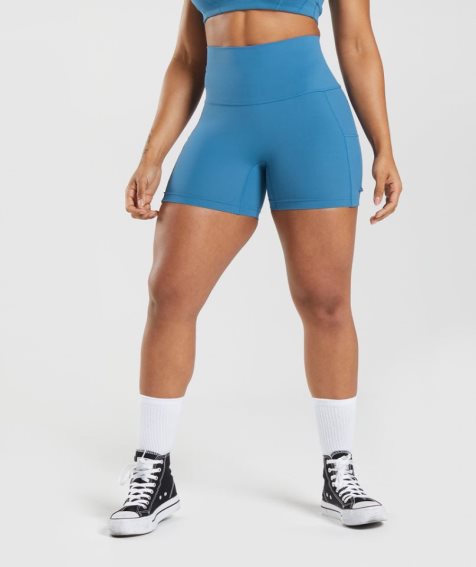 Pantalones Cortos Gymshark Legacy Ruched Tight Mujer Azules | ES7950-OU