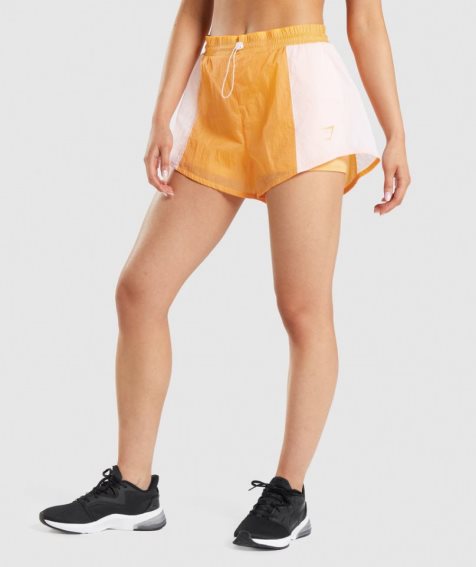 Pantalones Cortos Gymshark Pulse 2 in 1 Mujer Naranjas Blancas | ES2375-PB