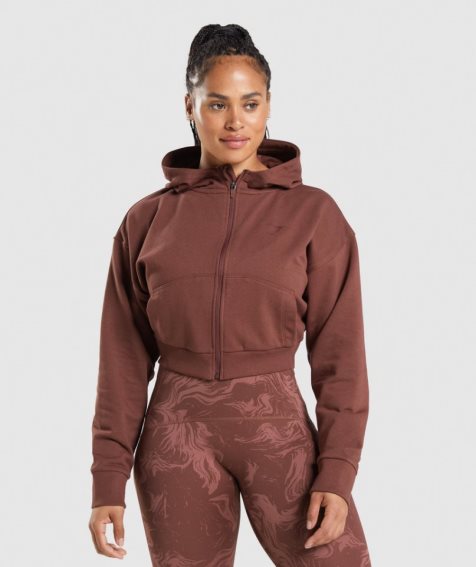 Sudadera Con Capucha Gymshark GS Power Cropped Zip Mujer Marrones | ES3459-TM