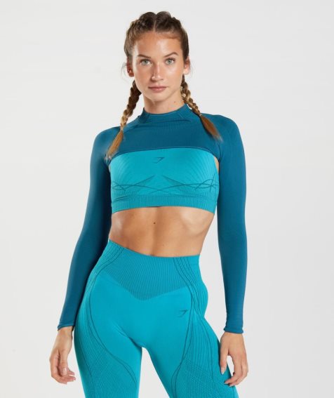 Sudaderas Gymshark Apex Seamless Shrug Mujer Turquesa | ES0524-VS