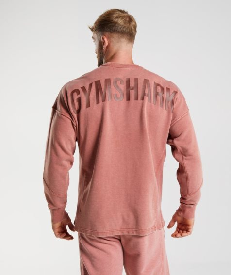 Sudaderas Gymshark Power Washed Crew Hombre Rosas | ES7264-FK